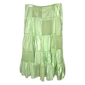 My Industry Denim Creative Boho Green Checkered Midi Mesh Skirt Size Medium